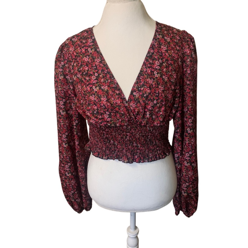 Shein XL burgundy floral blouse